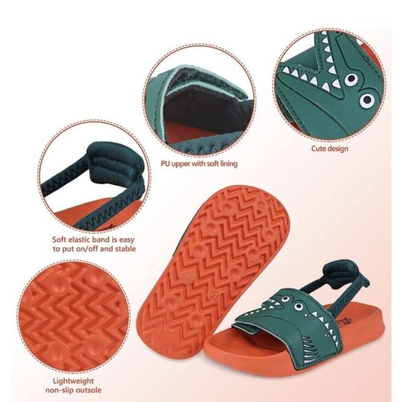 Brand New Boys Toddler Size 4 Green Crocodile Slip On Sandals Shoes Size 20/4 US - Picture 7 of 14